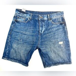 Benetton Distressed Denim Shorts Size 34W Medium Wash Button Fly